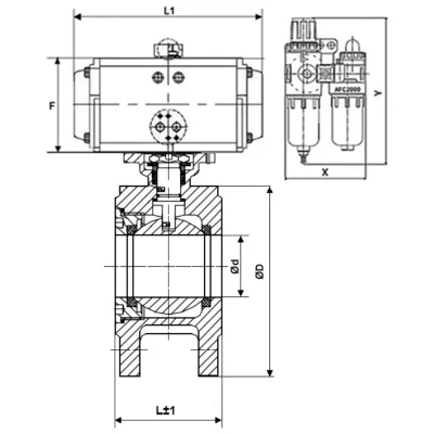 Краны шаровые DN.ru BV3232P-FP-Fb-ISO-H WDVF Ду50-100 Ру16 полнопроходные, межфланцевые, корпус - нержавеющая сталь 316, уплотнение - PTFE, с пневмоприводом PA-DA, пневмораспределителем 4V320-10 220В NAMUR и БПВ AFC2000