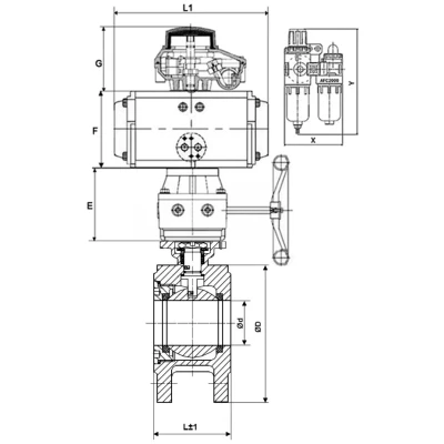 Краны шаровые DN.ru BV3232P-FP-Fb-ISO-H WDVF Ду50-100 Ру16 полнопроходные, межфланцевые, нержавеющая сталь 316, PTFE, с пневмоприводом PA-DA, пневмораспределителем 4М310-08 220В NAMUR, БКВ APL-210N, БПВ AFC2000 и ручным дублером MON