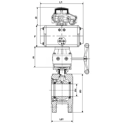 Краны шаровые DN.ru BV3232P-FP-Fb-ISO-H WDVF Ду50-100 Ру16 полнопроходные, межфланцевые, корпус - нержавеющая сталь 316, уплотнение - PTFE, с пневмоприводом PA-DA, БКВ APL-410N EX и ручным дублером MON