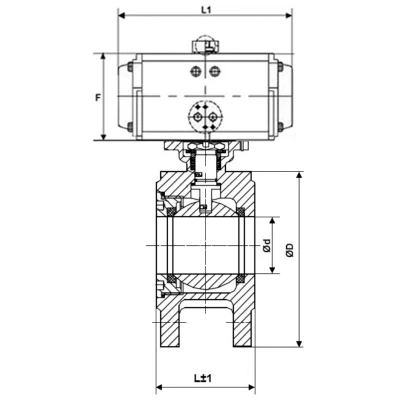 Краны шаровые DN.ru BV3232P-FP-Fb-ISO-H WDVF Ду50-100 Ру16 полнопроходные, межфланцевые, корпус - нержавеющая сталь 316, уплотнение - PTFE, с пневмоприводом PA-SA и пневмораспределителем 4V320-08 220В NAMUR