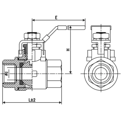 Краны шаровые DN.ru BV3232P(2pc)-FP-T-H Ду8-80 Ру63/40 ZGY полнопроходные двухходовые, нержавеющая сталь CF8М/AISI 316, внутренняя резьба, уплотнение - PTFE, ручка-рычаг