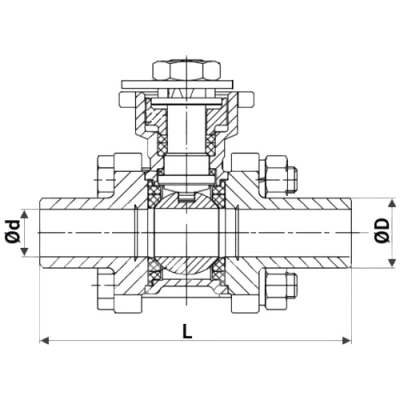 Кран шаровой DN.ru BV3232P(3pc)-FP-W-ISO-H WDVF Ду32 Ру63 полнопроходной, трехсоставной, корпус - нержавеющая сталь 316, уплотнение - PTFE, под приварку, с электроприводом DN.ru QT-N-005EM-O1-380VAC-У1 HARK