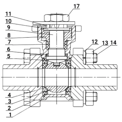 Кран шаровой DN.ru BV3232P(3pc)-FP-W-ISO-H WDVF Ду32 Ру63 полнопроходной, трехсоставной, корпус - нержавеющая сталь 316, уплотнение - PTFE, под приварку, с электроприводом DN.ru QT-N-005EM-O1-380VAC-У1 HARK