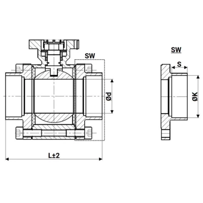 Кран шаровой DN.ru BV3232P(3pc)-FP-SW-ISO-H Ду65 Ру63 полнопроходной, корпус - нержавеющая сталь SS316, под приварку, с электроприводом DN.ru QT-N-008EM-O1-24VDC-У1 HARK