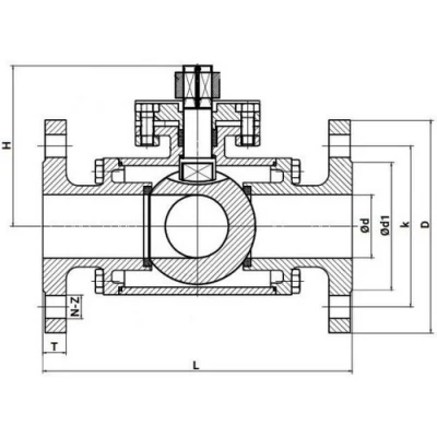 Кран шаровой DN.ru BV3232P(4pc)-FP-3WL-F-ISO-H Ду65 Ру16 3-ходовой, полнопроходной, фланцевый, корпус - нержавеющая сталь SS316, уплотнение - PTFE, с электроприводом DN.ru QT-N-008EM-O1-220VAC-У1 HARK