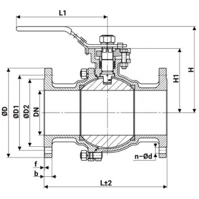 Кран шаровой для пара DN.ru BV3431PPL(2pc)-FP-F-ISO-H Ду200 Ру25 полнопроходной, двухсоставной, фланцевый, корпус - углеродистая сталь WCB, шар - нержавеющая сталь 304, уплотнение - PPL (параполифенил), с рукояткой