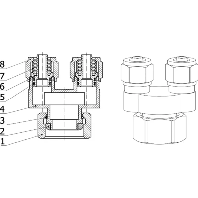 Переходник с компрессионным соединением DN.ru PKS-10-2 3/4″ Дн10 Ру10, выводов - 2, для труб PEX, PERT, корпус - латунь HPb57-3, уплотнение - EPDM