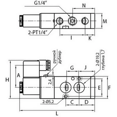Пневмораспределитель DN.RU 4M310-08 220V NAMUR присоединение 1/4, пятиканальный 220B для четвертьоборотных пневмоприводов
