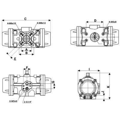 Пневмоприводы DN.ru PA-SA-P поворотные, с возвратными пружинами, корпус - пластик