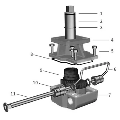 Ручной дублер DN.ru MON1-250-T26-ISO для пневмоприводов и четвертьоборотной арматуры, корпус - алюминий, квадрат штока 14х14, F05/F07