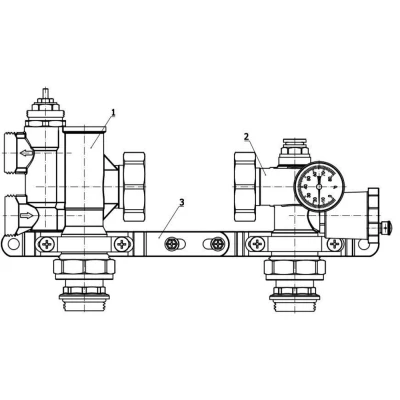 Узел насосно-смесительный DN.ru 1″ Ду25 Ру10 UNS-1 для коллектора, без насоса, корпус -  латунь HPb57-3