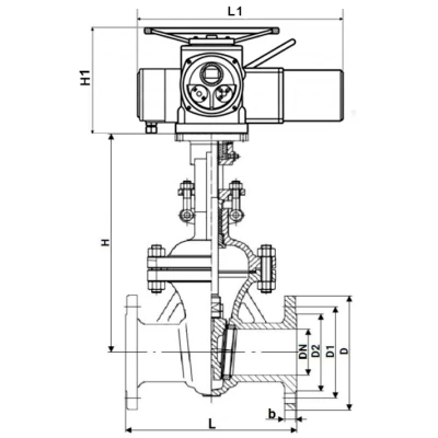 Задвижка клиновая 30нж941нж DN.ru GVWR2434M-2W-F-ОСТ Ду300 Ру16 фланцевая, клин - двухдисковый, шпиндель - выдвижной, корпус - нержавеющая сталь, уплотнение - металл, c ОСТ-фланцем, голым штоком, с электроприводом DN.ru MT-N-045EM-O2-380VAC-У1 380В