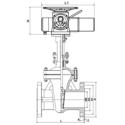 Задвижки клиновые 30с964нж DN.ru GAIR GVWR2121M-2W-F-ОСТ Ду80-200 Ру25 фланцевые, корпус - сталь 25Л, материал клина - сталь 25Л, уплотнение - металл, с ОСТ-фланцем, с электроприводом DN.ru MT-N-xEM-O2-220VAC-У1 220В