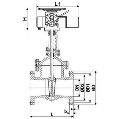 Задвижки клиновые 30нж941нж DN.ru GAIR GVWR3535M-2W-F-ОСТ Ду50-150 Ру16 фланцевые, корпус - сталь 12Х18Н9ТЛ, материал клина - сталь 12Х18Н9ТЛ, уплотнение - металл, с ОСТ-фланцем, с электроприводом DN.ru MT-N-xEM-O2-220VAC-У1 220В