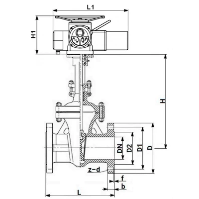 Задвижки клиновые 30с941нж DN.ru GVWR2121M-2W-F-ОСТ Ду300 Ру16 GAIR фланцевые, корпус - сталь 25Л, материал клина - сталь 25Л, уплотнение - металл, с ОСТ-фланцем, с электроприводом DN.ru MT-N-xEM-O2-380VAC-У1