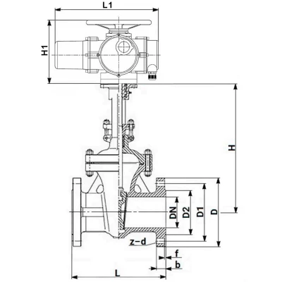 Задвижки клиновые 30с941нж DN.ru GVWR2121M-2W-F-ОСТ Ду50-250 Ру16 GAIR фланцевые, корпус - сталь 25Л, материал клина - сталь 25Л, уплотнение - металл, с ОСТ-фланцем, с электроприводом DN.ru MT-N-xM-O2-220VAC-У1 пятикулачковым
