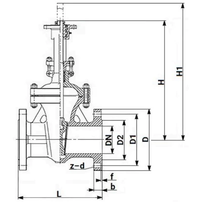 Задвижка клиновая 30с941нж DN.ru GVWR2121M-2W-F-ОСТ Ду50 Ру16 GAIR фланцевая, корпус - сталь 25Л, материал клина - сталь 25Л, уплотнение - металл, с ОСТ-фланцем и голым штоком