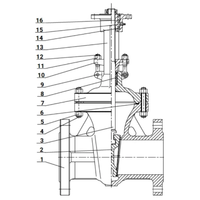 Задвижка клиновая 30с941нж DN.ru GVWR2121M-2W-F-ОСТ Ду50 Ру16 GAIR фланцевая, корпус - сталь 25Л, материал клина - сталь 25Л, уплотнение - металл, с ОСТ-фланцем и голым штоком