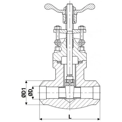 Задвижки клиновые DN.ru GVWR2230M-2W-W-S Ду25-40 Ру25 с выдвижным штоком, под приварку, корпус - углеродистая сталь А105 (аналог сталь 20), материал клина - нержавеющая сталь 1Cr13 (аналог сталь 12Х13), со штурвалом