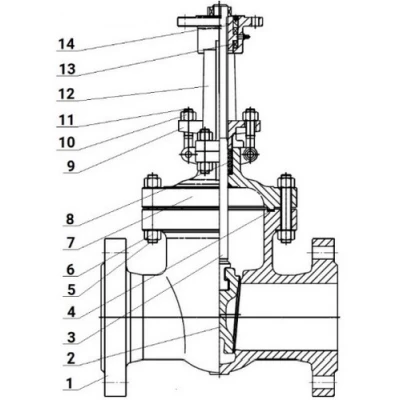 Задвижка клиновая 30лс941нж DN.ru GVWR2626M-2W-F-ОСТ Ду350 Ру16 фланцевая, с выдвижным штоком, корпус - легированная сталь, клин - легированная сталь, уплотнение  - металл, с ОСТ-фланцем под электропривод