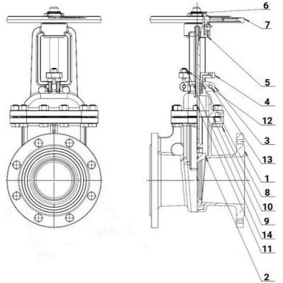 Задвижка клиновая 30с41нж DN.ru GVWR2121M-2W-F-S Ду100 Ру16 фланцевая, корпус - сталь 25Л, материал клина - сталь 25Л, уплотнение - металл, шток - выдвижной, со штурвалом