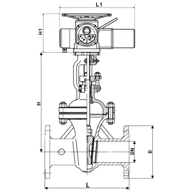 Задвижка клиновая 30нж964нж DN.ru GVWR2434M-2W-F-ОСТ Ду300 Ру25 фланцевая, клин - двухдисковый, шпиндель - выдвижной, корпус - нержавеющая сталь, уплотнение - металл, c ОСТ-фланцем, голым штоком, с электроприводом DN.ru MT-N-060EM-O2-220VAC-У1 220В