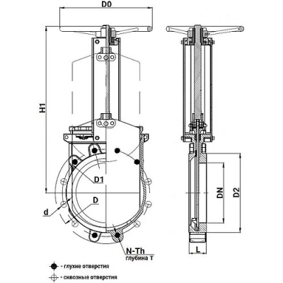 Задвижка шиберная DN.ru GVKR1331M-1W-Fb-S Ду100 Ру16 WENZ односторонняя, межфланцевая, шпиндель - выдвижной, корпус - чугун GGG40, шибер - нержавеющая сталь 304, уплотнение - металл, управление - штурвал
