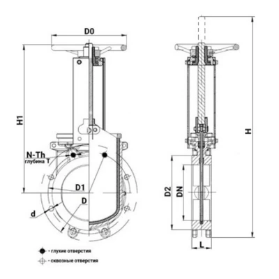 Задвижка шиберная DN.ru GVKR1331N-2W-Fb-S Ду300 Ру6 WENZ двусторонняя, межфланцевая, шпиндель - выдвижной, корпус - чугун GGG40, шибер - нержавеющая сталь 304, уплотнение - NBR, управление - штурвал