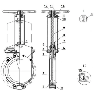 Задвижка шиберная DN.ru GVKR1331M-1W-Fb-S Ду100 Ру16 WENZ односторонняя, межфланцевая, шпиндель - выдвижной, корпус - чугун GGG40, шибер - нержавеющая сталь 304, уплотнение - металл, управление - штурвал