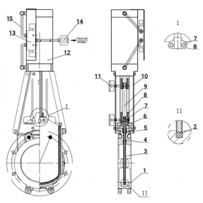 Задвижки шиберные DN.ru GVKR1331E-2W-Fb-2P Ду50-100 Ру16 WENZ межфланцевые, шток - выдвижной, корпус - чугун GGG40, шибер - нерж.сталь 304, EPDM, с пн.приводом, пн.распред 4V210-08 DC24V, индукц.датчиками LJ12A3-4-Z/EX 24В и БПВ AFC2000