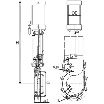Задвижки шиберные DN.ru GVKR3431M-1W-Fb-2P Ду100 Ру16 WENZ межфланцевые, шпиндель - выдвижной, корпус - сталь WCB, шибер - нерж.сталь 304, уплотнение - металл, с пн.приводом, пн.распред 4V210-08 24В KUOIN, индукц.датчиками LJ12A3-4-Z/EX 24В и БПВ AFC2000