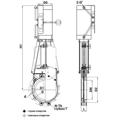 Задвижки шиберные DN.ru GVKR3431M-1W-Fb-2P Ду50-400 Ру10 WENZ межфланцевые, шпиндель - выдвижной, корпус - сталь WCB, шибер - нержав.сталь 304, металл, с пн.приводом, пн.распред 4V210-08 24В KUOIN, индукц.датчиками LJ12A3-4-Z/EX 24В и БПВ AFC2000