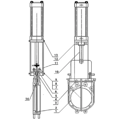 Задвижки шиберные DN.ru GVKR3131M-1W-Fb-2P Ду80 Ру16 межфланцевые, шпиндель - выдвижной, корпус - нержав.сталь 304, шибер - нержав.сталь 304, уплотнение - металл, с пневмоприводом и пневмораспределителем 4V210-08 KUOIN 220В
