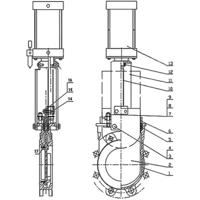 Задвижки шиберные DN.ru GVKR3431M-1W-Fb-2P Ду100 Ру16 WENZ межфланцевые, шпиндель - выдвижной, корпус - сталь WCB, шибер - нерж.сталь 304, уплотнение - металл, с пн.приводом, пн.распред 4V210-08 24В KUOIN, индукц.датчиками LJ12A3-4-Z/EX 24В и БПВ AFC2000