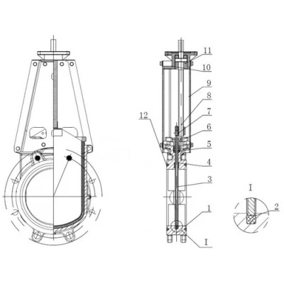Задвижки шиберные DN.ru GVKN1331E-2W-Fb-ISO Ду300 Ру10 межфланцевые, корпус - чугун GGG40, шибер - нержавеющая сталь 304, уплотнение - EPDM, WENZ, с электроприводом многооборотным DN.ru MT-N-EM-O1-220VAC-У1 220В