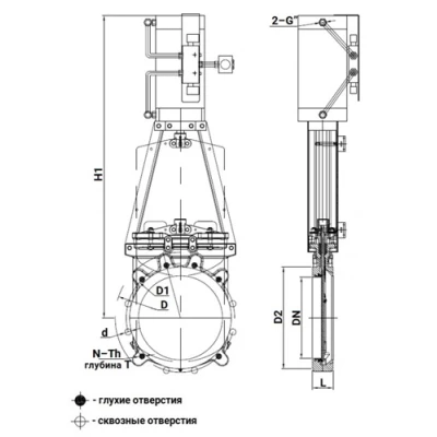 Задвижки шиберные DN.ru GVKR1331E-1W-Fb-2P Ду50-300 Ру6-16 WENZ межфланцевые, шпиндель - выдвижной, корпус - чугун GGG40, шибер - нерж.сталь 304, EPDM, с пн.приводом, пн.распред 4V210-08 24В KUOIN, индукц.датчиками LJ12A3-4-Z/EX 24В и БПВ AFC2000