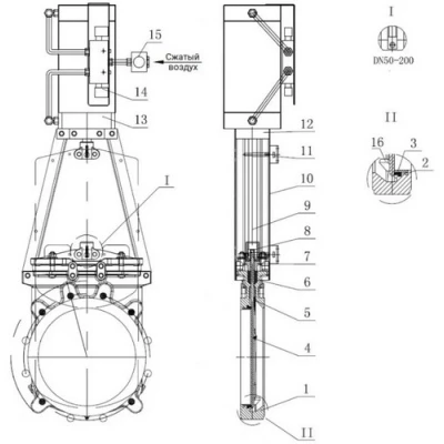 Задвижки шиберные DN.ru GVKR3131M-1W-Fb-2P Ду80 Ру16 WENZ межфланцевые, шпиндель - выдвижной, корпус - нерж.сталь 304, шибер - нерж.сталь 304, уплотнение - металл, с пн.приводом, пн.распред 4V210-08 24В KUOIN, индук.датчик LJ12A3-4-Z/EX 24В и БПВ AFC2000