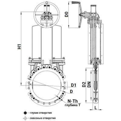 Задвижки шиберные DN.ru GVKN1331N-2W-Fb-R Ду400 Ру6 WENZ двусторонние, межфланцевые, шпиндель - невыдвижной, корпус - чугун GGG40, шибер - нержавеющая сталь 304, уплотнение - NBR, с редуктором