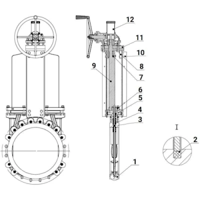 Задвижки шиберные DN.ru GVKN1331N-2W-Fb-R Ду400 Ру6 WENZ двусторонние, межфланцевые, шпиндель - невыдвижной, корпус - чугун GGG40, шибер - нержавеющая сталь 304, уплотнение - NBR, с редуктором