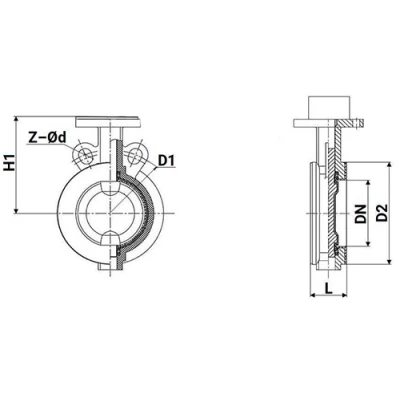 Затворы дисковые поворотные DN.ru WBV3434Pf-2W-Fb-H Ду50-80 Ру16 корпус - углеродистая сталь WCB, диск - углеродистая сталь WCB, футерованный PTFE, уплотнение - PTFE, с PA-SA и ALS200D