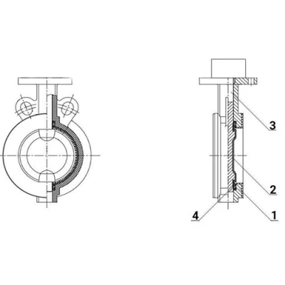 Затворы дисковые поворотные DN.ru WBV3434Pf-2W-Fb-H Ду50-80 Ру16 корпус - углеродистая сталь WCB, диск - углеродистая сталь WCB, футерованный PTFE, уплотнение - PTFE, с PA-SA и ALS200D