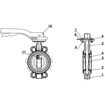 Затворы дисковые поворотные DN.ru WBV1631E-2W-Fb-ISO-H Ду50-300 Ру25 межфланцевые, корпус - чугун QT450, диск - нержавеющая сталь 304, уплотнение - EPDM, с ISO-фланцем