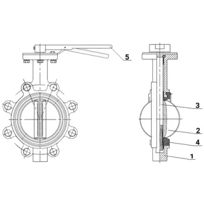 Затворы дисковые поворотные для абразивных сред DN.ru WBV1632E-2W-Fb-H RR Ду65-100 Ру16, корпус - чугун QT450, диск - нержавеющая сталь AISI 316L, уплотнение - износостойкий EPDM, межфланцевые, с рукояткой