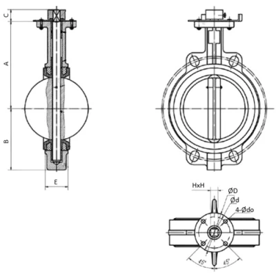 Затвор дисковый поворотный DN.ru WBV1132N-2W-Fb-H Ду150 Ру16, корпус -чугун GG25, диск - нержавеющая сталь 316L, уплотнение - NBR, с электроприводом DN.ru QT-N-015EM-O1-380VAC-У1 380В HARK