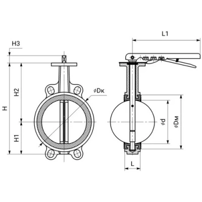 Затворы дисковые поворотные DN.ru WBV1413E-2W-Fb-ISO-H Ду40-300 Ру16 межфланцевые, корпус - чугун GGG50, диск - чугун GGG40, уплотнение - EPDM, с рукояткой, красные