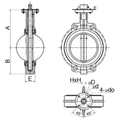 Затворы дисковые поворотные DN.ru WBV1132N-2W-Fb-H Ду40-250 Ру16 межфланцевые, корпус - чугун GG25, диск - нержавеющая сталь 316L, уплотнение - NBR, с редуктором RDN RQN-Z
