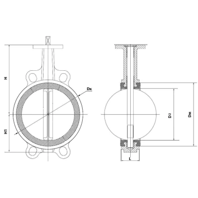 Затвор дисковый поворотный DN.ru WBV1413E-2W-Fb-H Ду250 Ру16 межфланцевый, корпус - чугун GGG50, диск - чугун GGG40, уплотнение - EPDM, с пневмоприводом PA-DA-140, пневмораспределителем 4V320-10 NAMUR AC220V, БКВ APL-210N