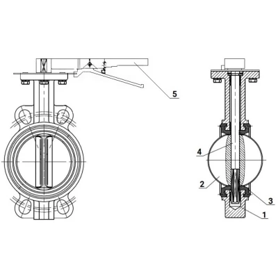 Затвор дисковый поворотный DN.ru WBV3131P-2W-Fb-H Ду200 Ру16 межфланцевый, корпус - нержавеющая сталь 304, диск - нержавеющая сталь 304, уплотнение - PTFE, с рукояткой, с ISO-фланцем F10, квадрат 17х17