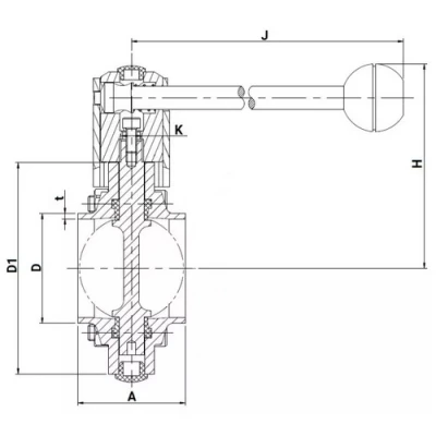 Затвор дисковый поворотный DN.ru WBV3131E-2W-W-H Ду150 Ру10, пищевая нержавеющая сталь 304, уплотнение - EPDM, под приварку, с рукояткой
