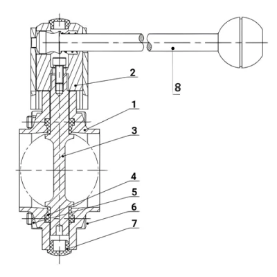 Затвор дисковый поворотный DN.ru WBV3131E-2W-W-H Ду150 Ру10, пищевая нержавеющая сталь 304, уплотнение - EPDM, под приварку, с рукояткой